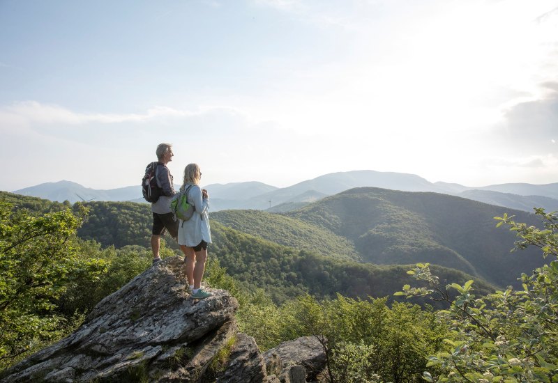 A man and woman enjoy a pain free hike in the Maryland wilderness