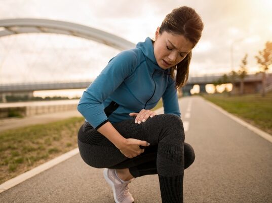 Athletic woman with leg pain