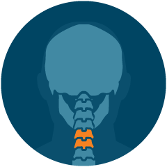 A small icon blue circle with a head in the middle representing neck pain.