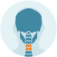 An icon representing neck pain highlighted with an orange color. 